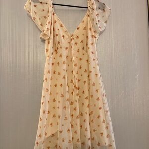 See You Monday Cream Dress with Orange Floral Design